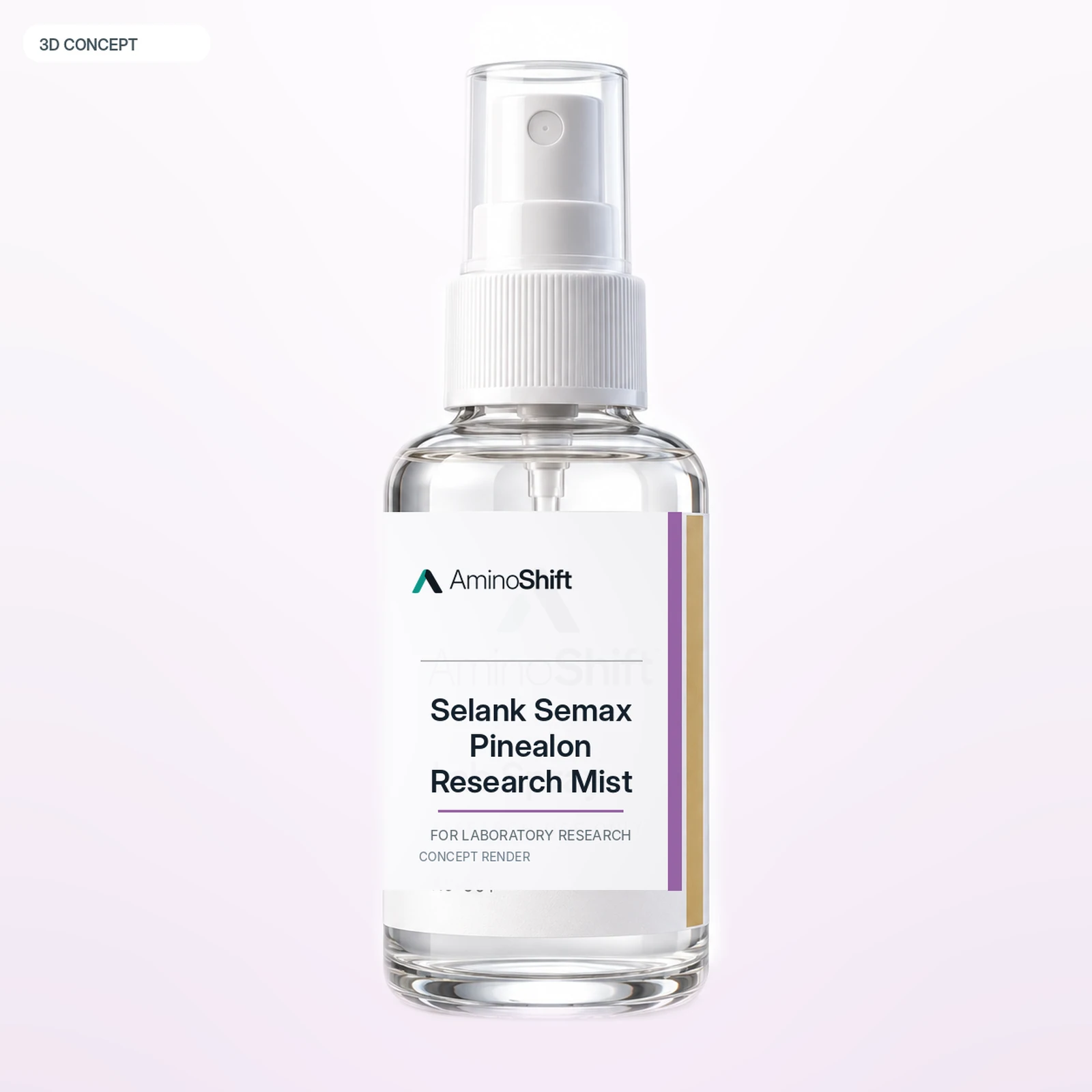 Selank Semax Pinealon Research Mist — 3D render · Not inventory photography