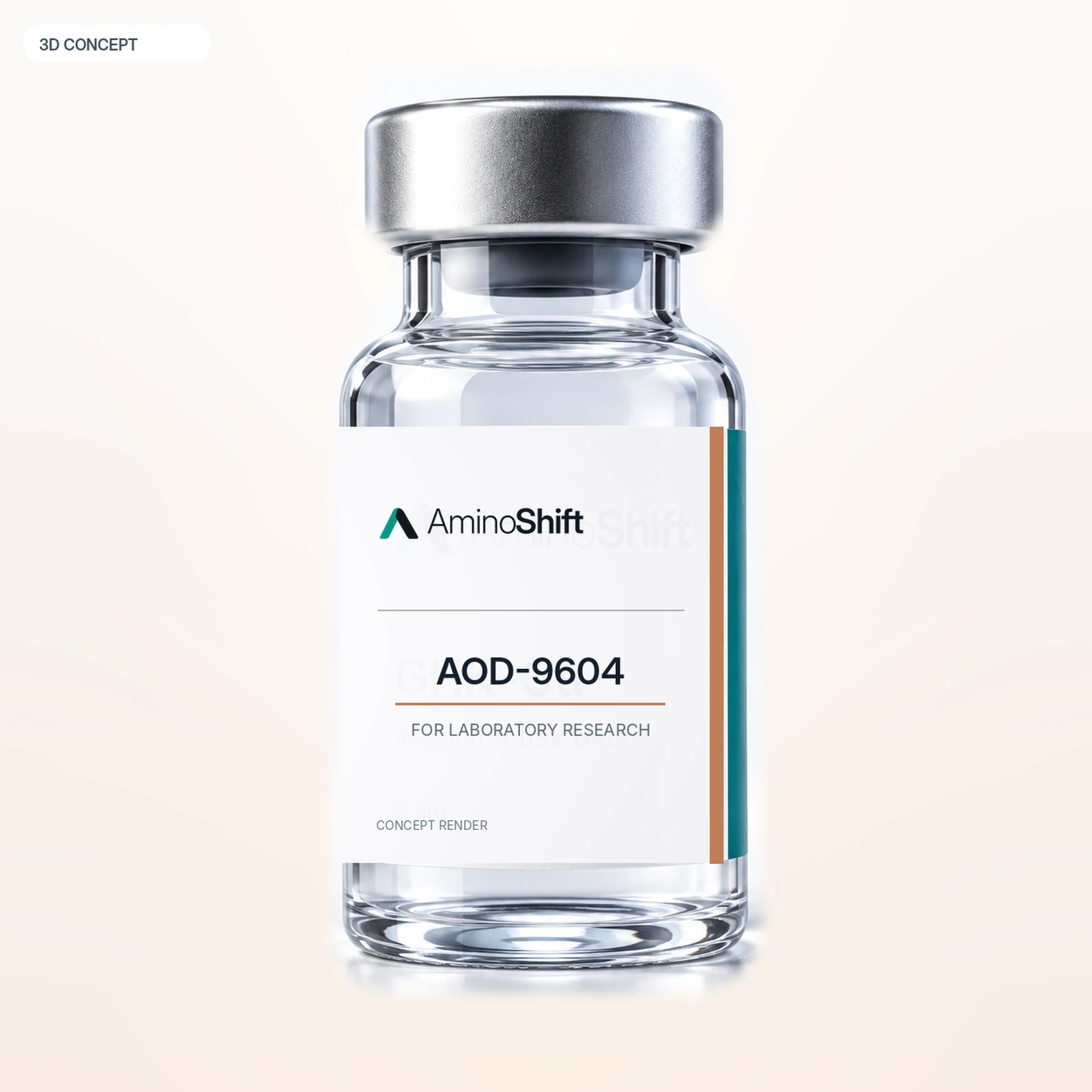 AOD-9604 — 3D render · Not inventory photography